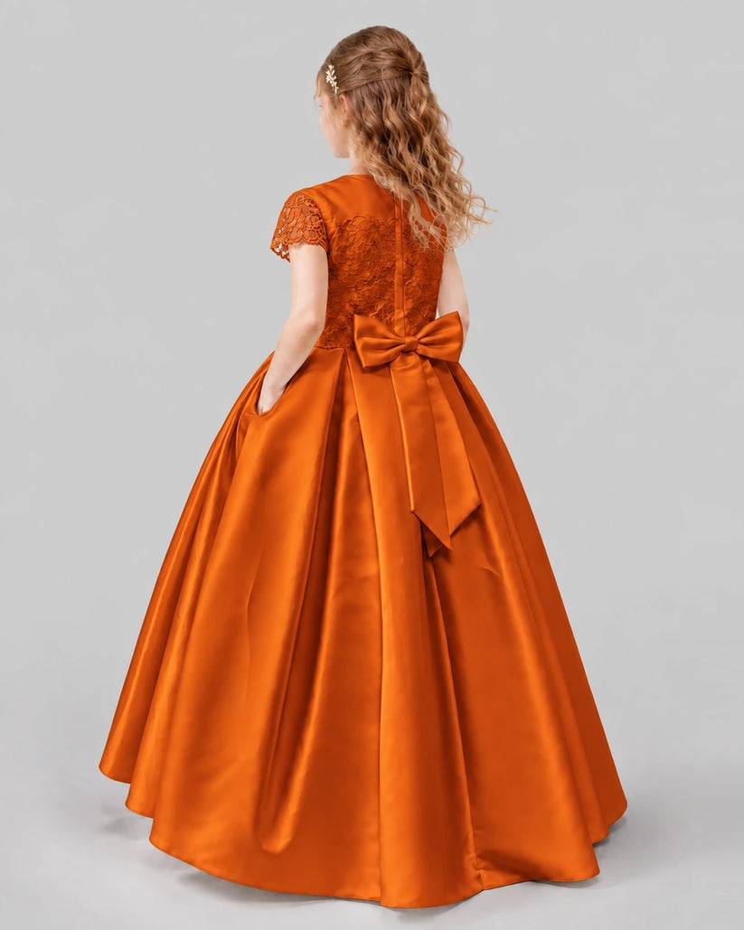 Burnt Orange A-line Junior Bridesmaid Dresses Back