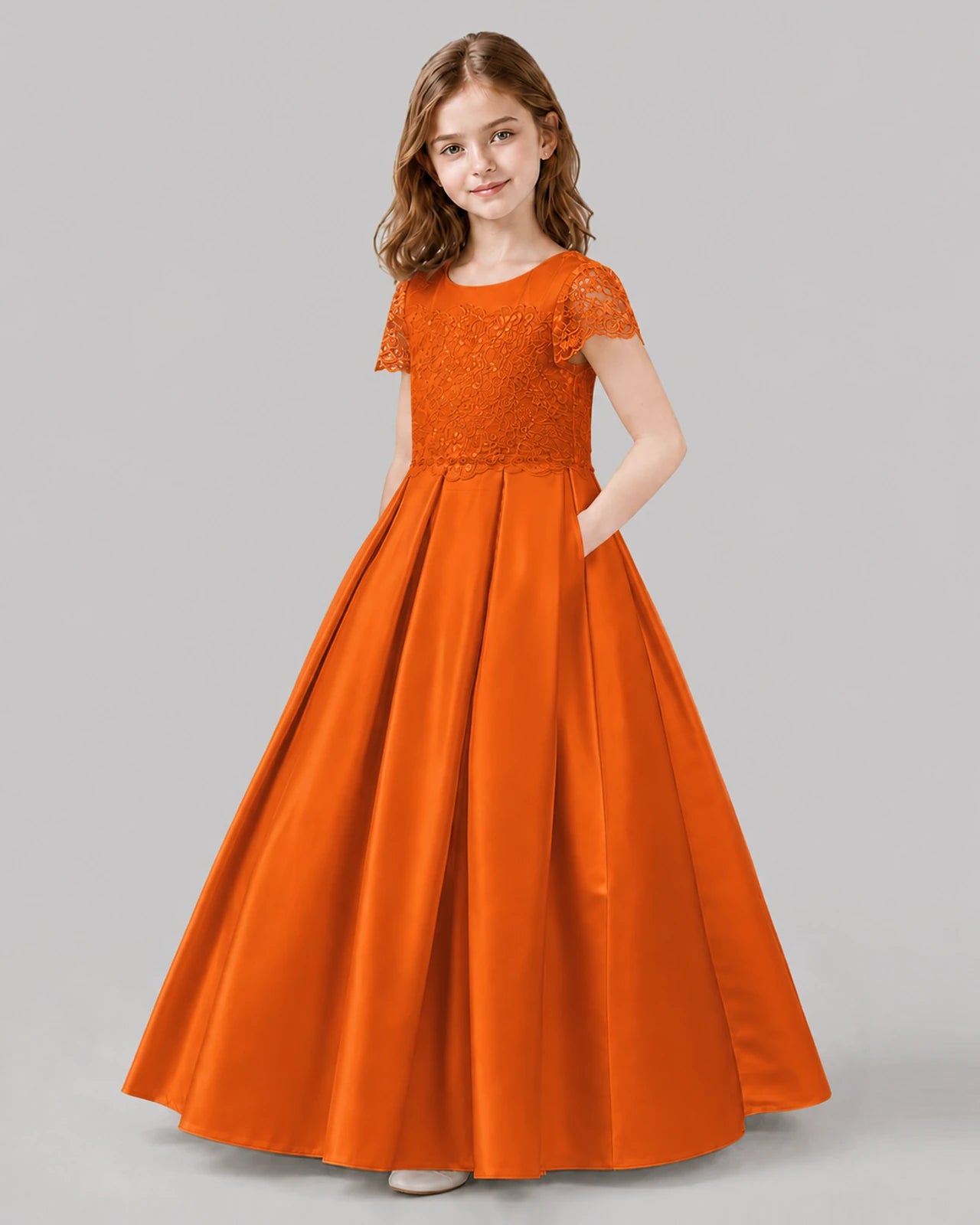Burnt Orange A-line Junior Bridesmaid Dresses Side