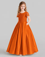Burnt Orange A-line Junior Bridesmaid Dresses Side
