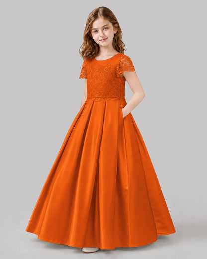 Burnt Orange A-line Junior Bridesmaid Dresses Side