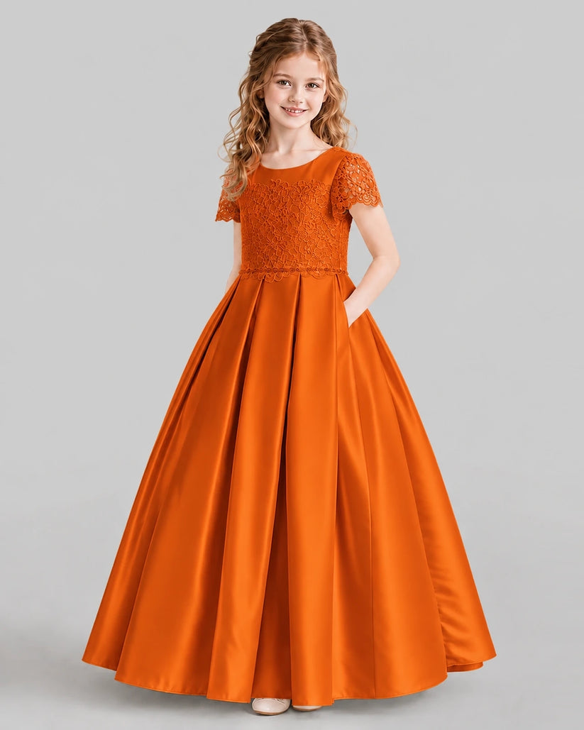 Burnt Orange A-line Junior Bridesmaid Dresses Side