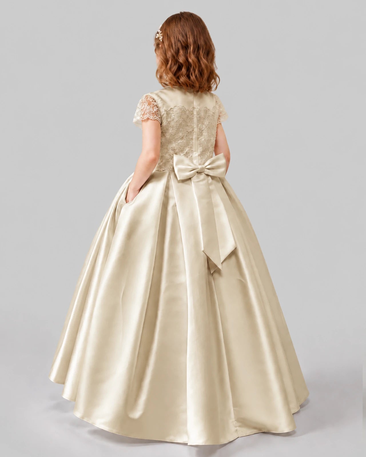 Champagne A-line Junior Bridesmaid Dresses Back