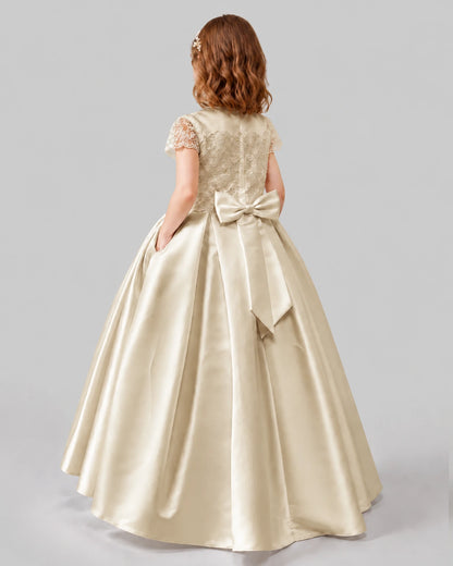 Champagne A-line Junior Bridesmaid Dresses Back