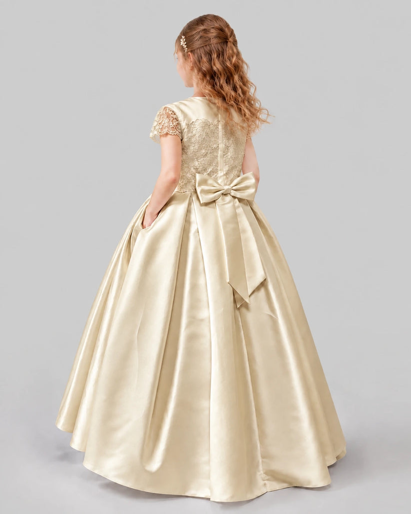 Champagne A-line Junior Bridesmaid Dresses Back