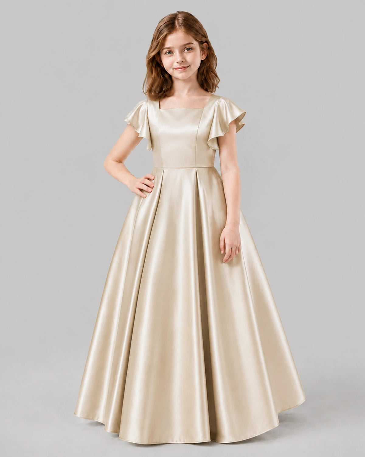 Champagne A-line Junior Bridesmaid Dresses Front