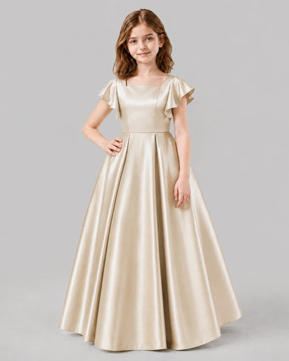Champagne A-line Junior Bridesmaid Dresses Front