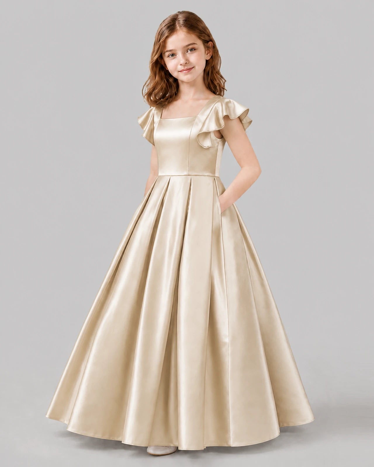 Champagne A-line Junior Bridesmaid Dresses Side