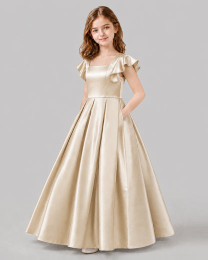 Champagne A-line Junior Bridesmaid Dresses Side