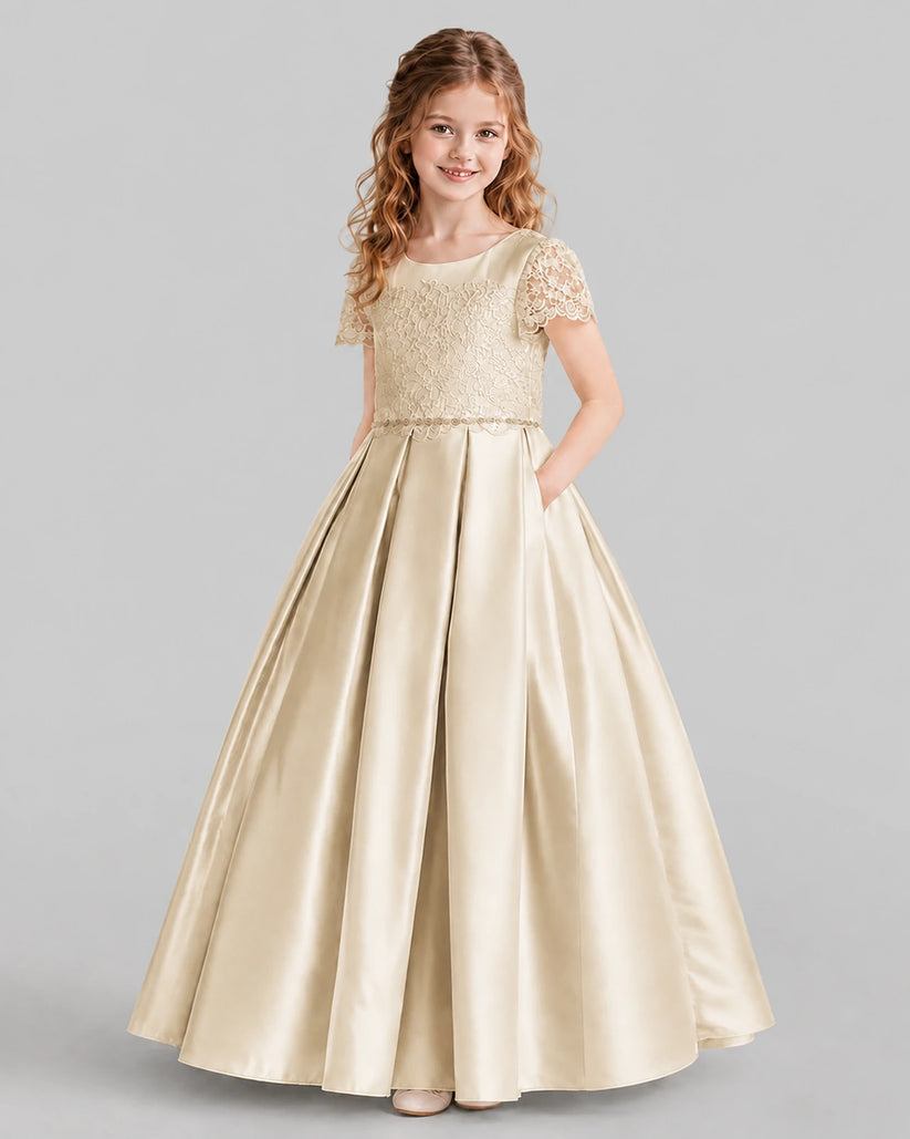 Champagne A-line Junior Bridesmaid Dresses Side