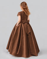 Chocolate A-line Junior Bridesmaid Dresses Back