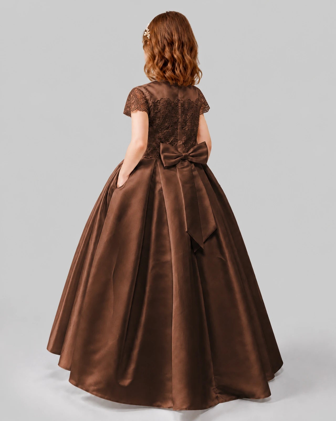 Chocolate A-line Junior Bridesmaid Dresses Back