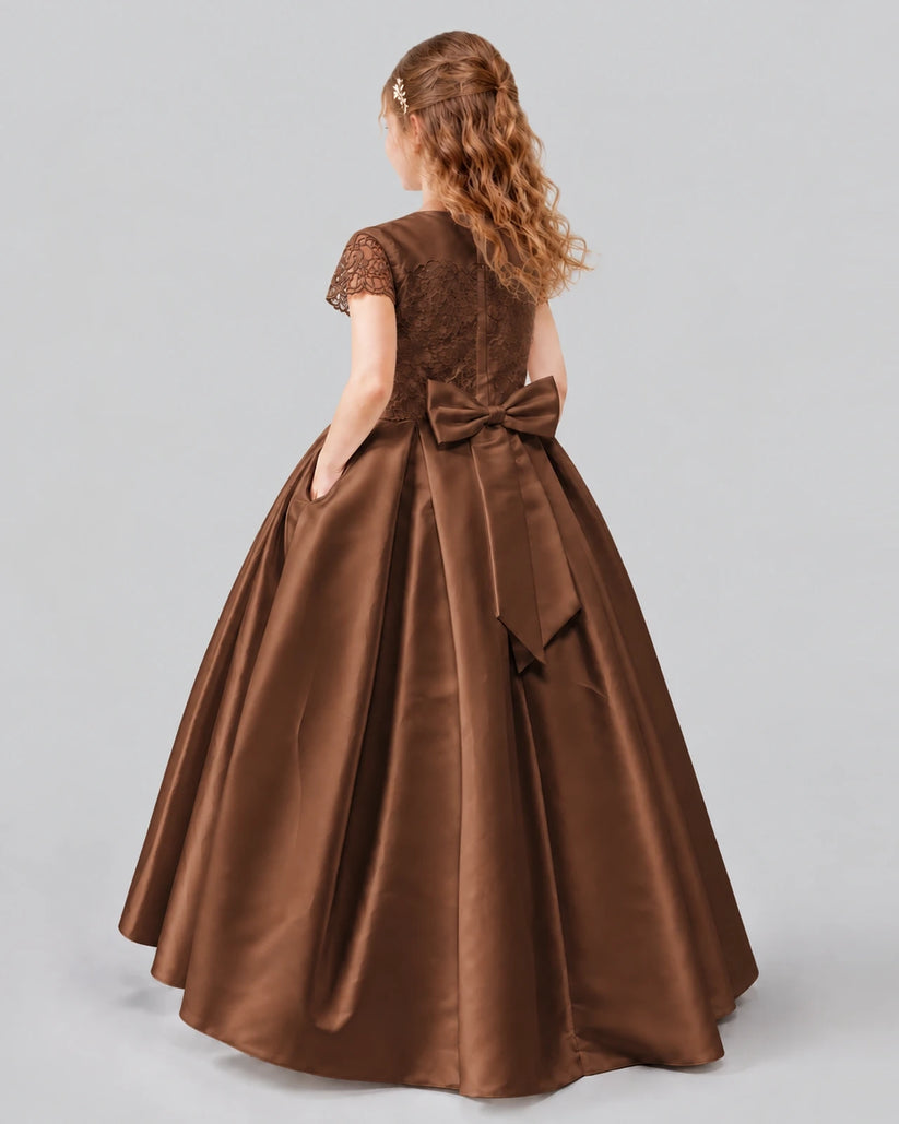 Chocolate A-line Junior Bridesmaid Dresses Back