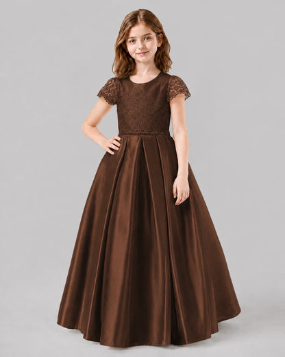 Chocolate A-line Junior Bridesmaid Dresses Front