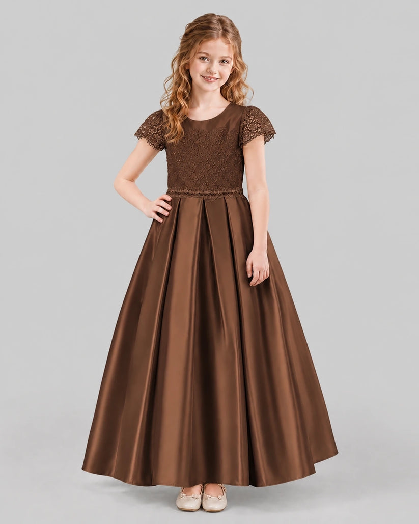 Chocolate A-line Junior Bridesmaid Dresses Front