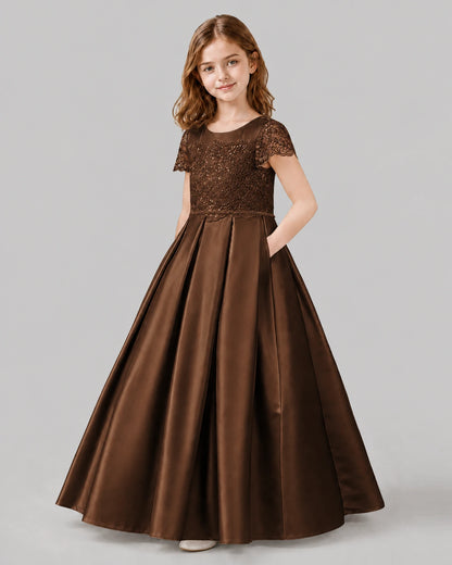 Chocolate A-line Junior Bridesmaid Dresses Side