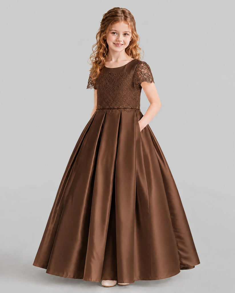 Chocolate A-line Junior Bridesmaid Dresses Side