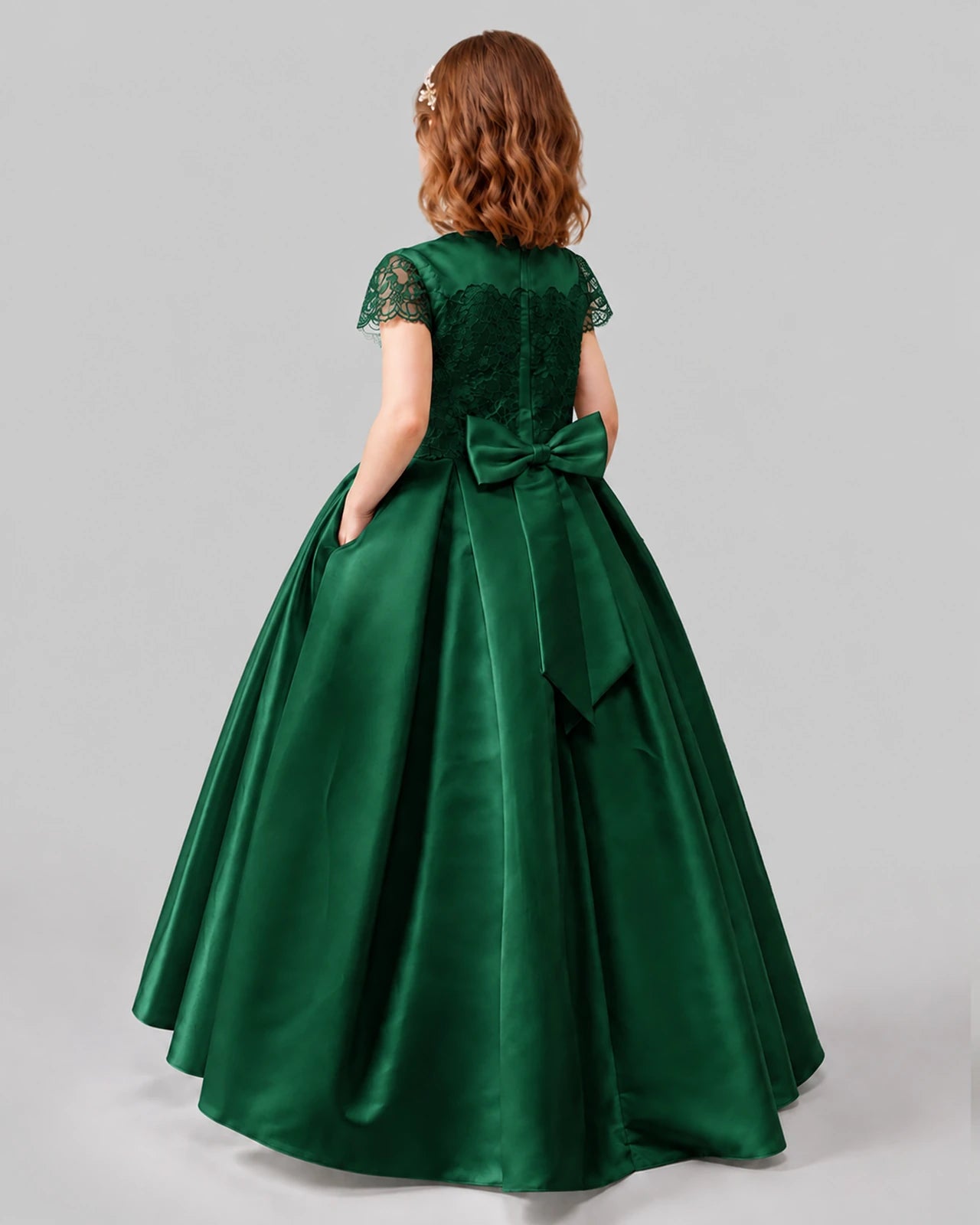 Dark Green A-line Junior Bridesmaid Dresses Back