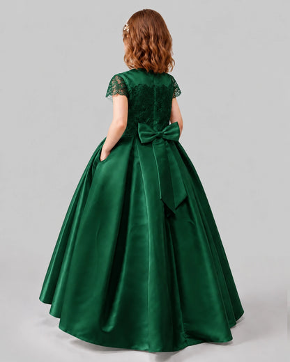 Dark Green A-line Junior Bridesmaid Dresses Back