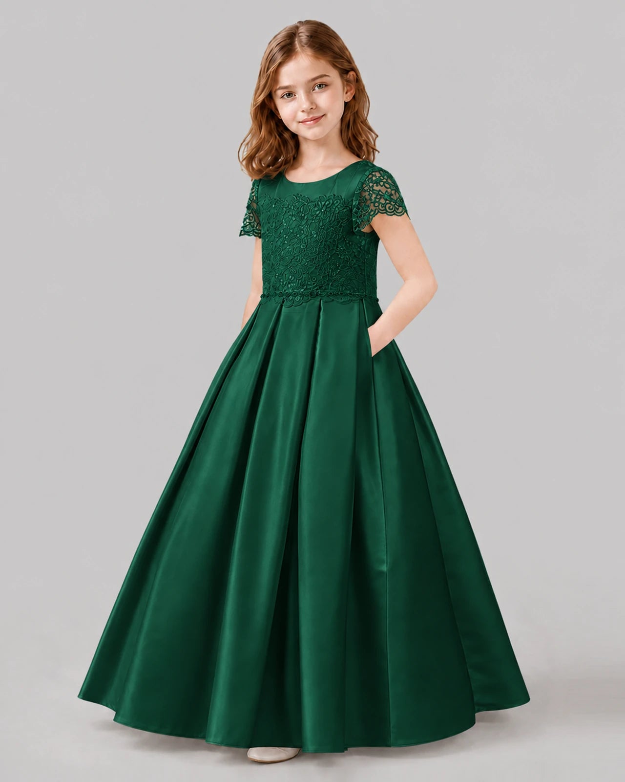 Dark Green A-line Junior Bridesmaid Dresses Side