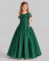 Dark Green A-line Junior Bridesmaid Dresses Side