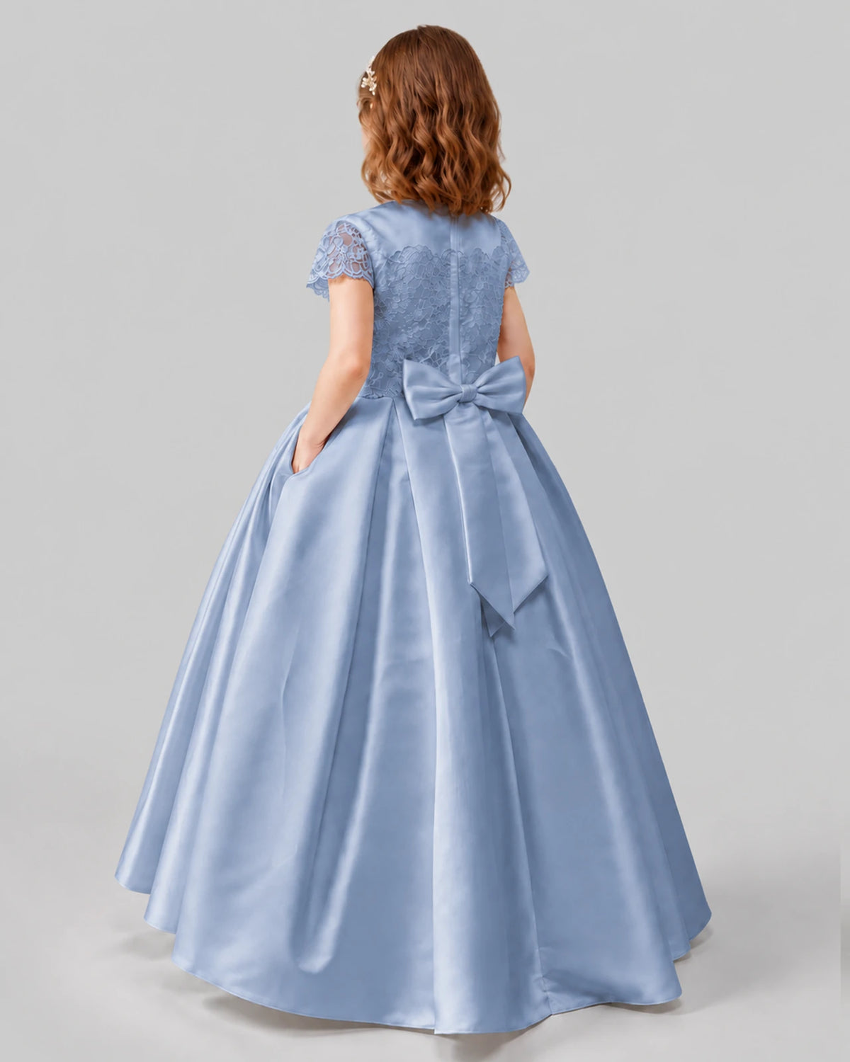 Dusty Blue A-line Junior Bridesmaid Dresses Back