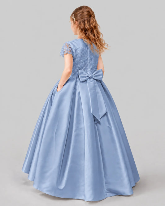 Dusty Blue A-line Junior Bridesmaid Dresses Back
