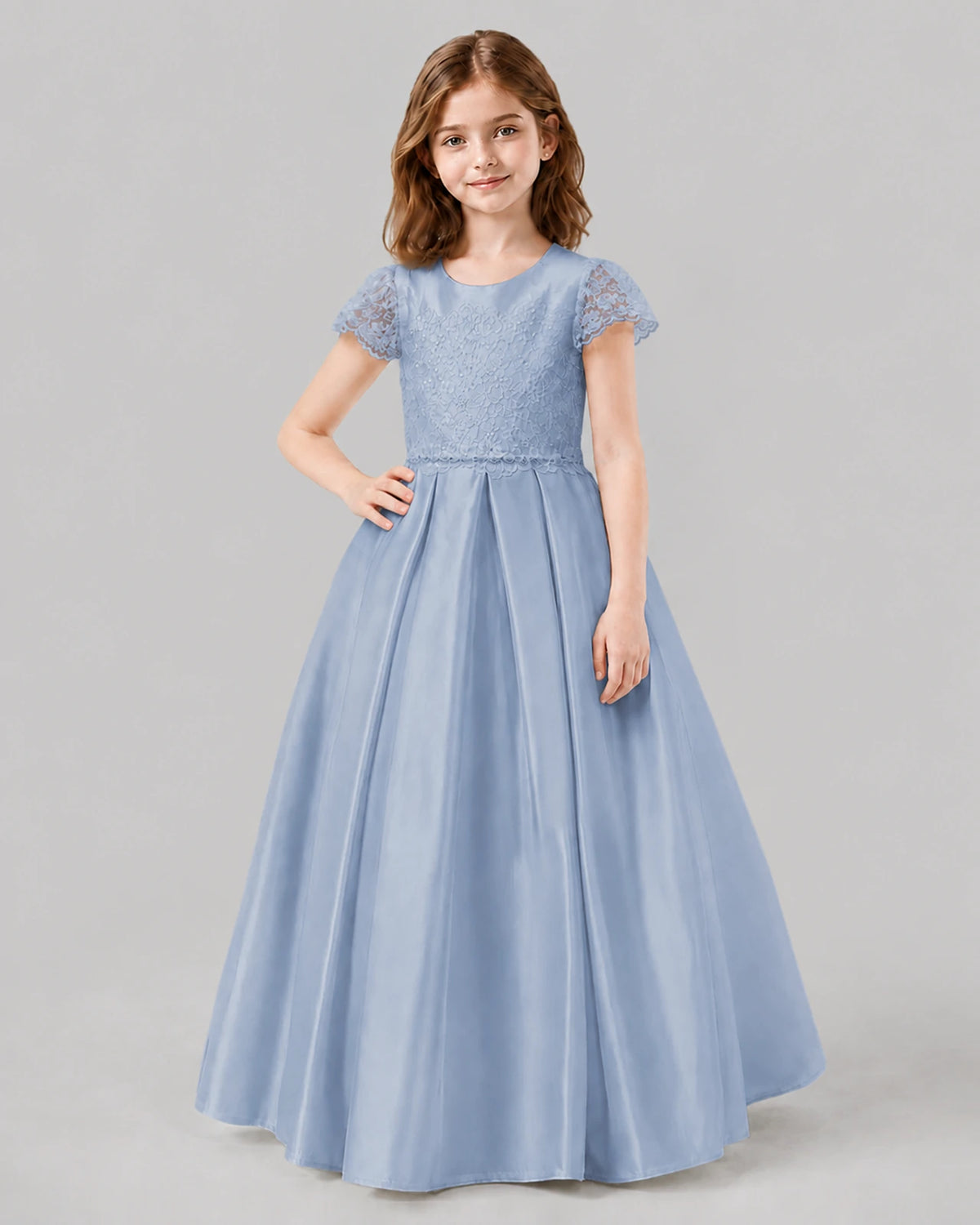 Dusty Blue A-line Junior Bridesmaid Dresses Front