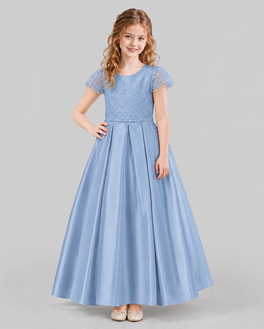 Dusty Blue A-line Junior Bridesmaid Dresses Front