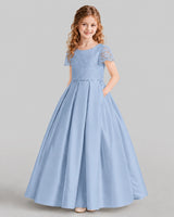 Dusty Blue A-line Junior Bridesmaid Dresses Side