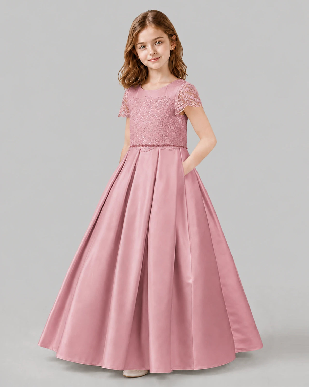 Dusty Rose A-line Junior Bridesmaid Dresses Side