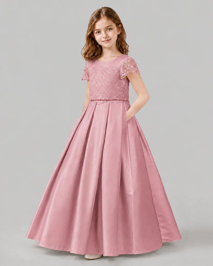 Dusty Rose A-line Junior Bridesmaid Dresses Side