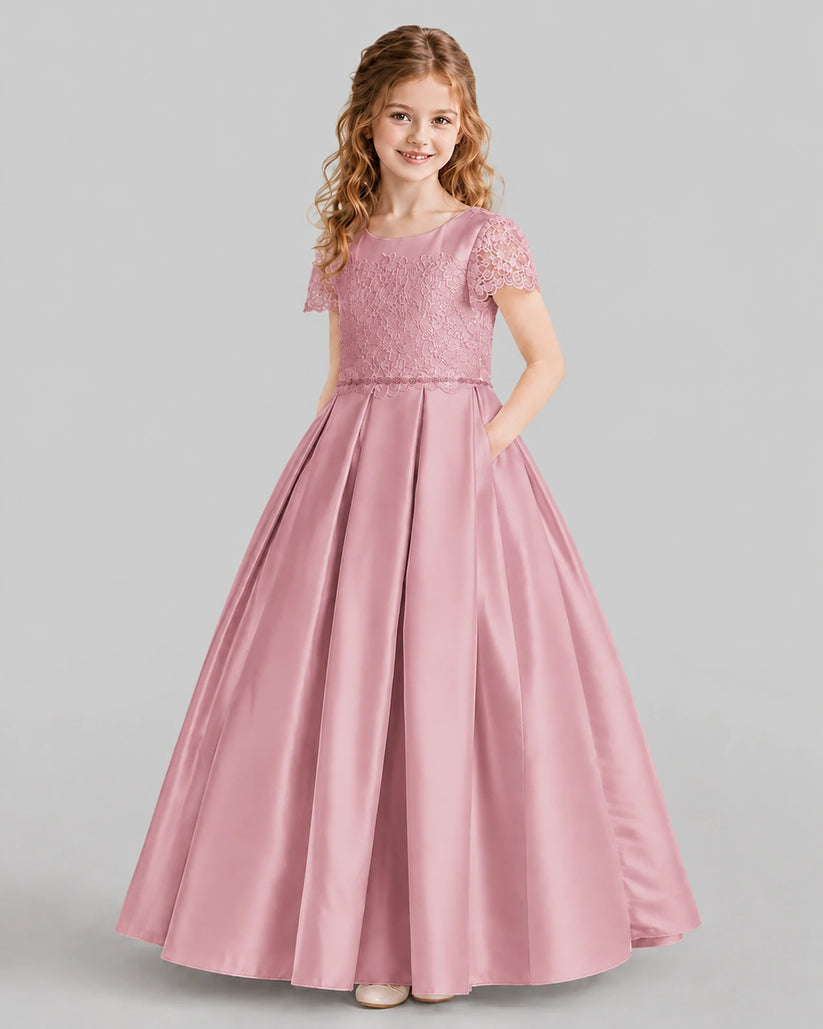 Dusty Rose A-line Junior Bridesmaid Dresses Side