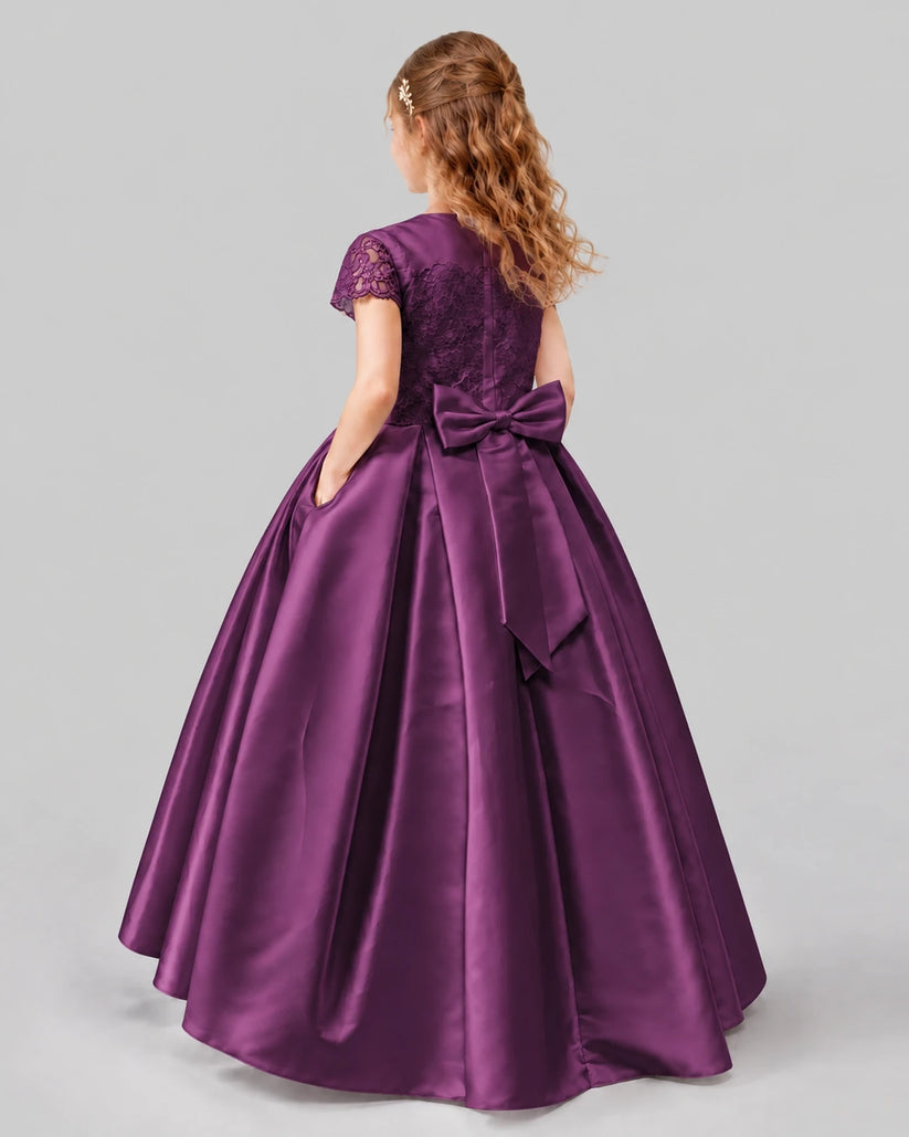 Grape A-line Junior Bridesmaid Dresses Back