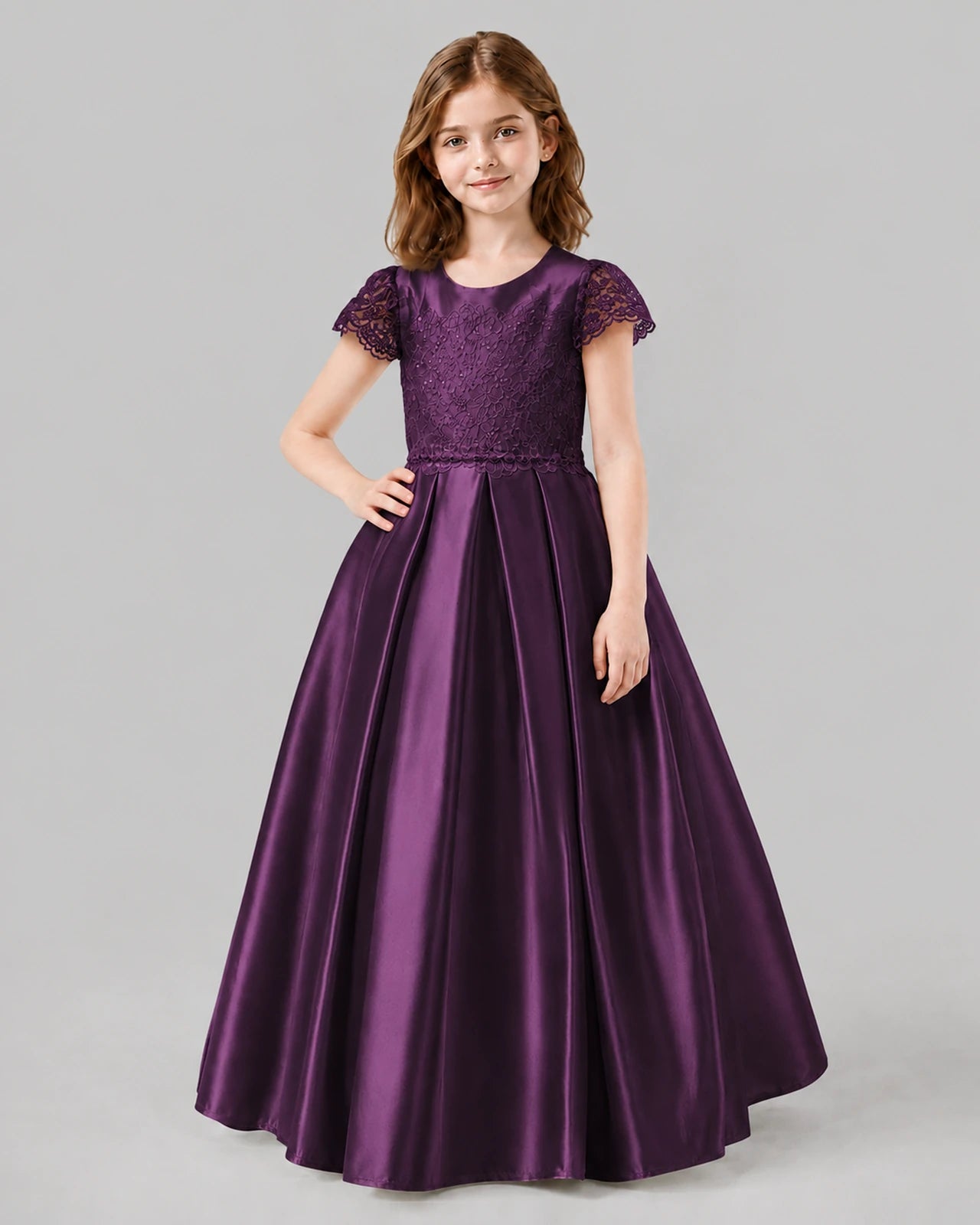 Grape A-line Junior Bridesmaid Dresses Front