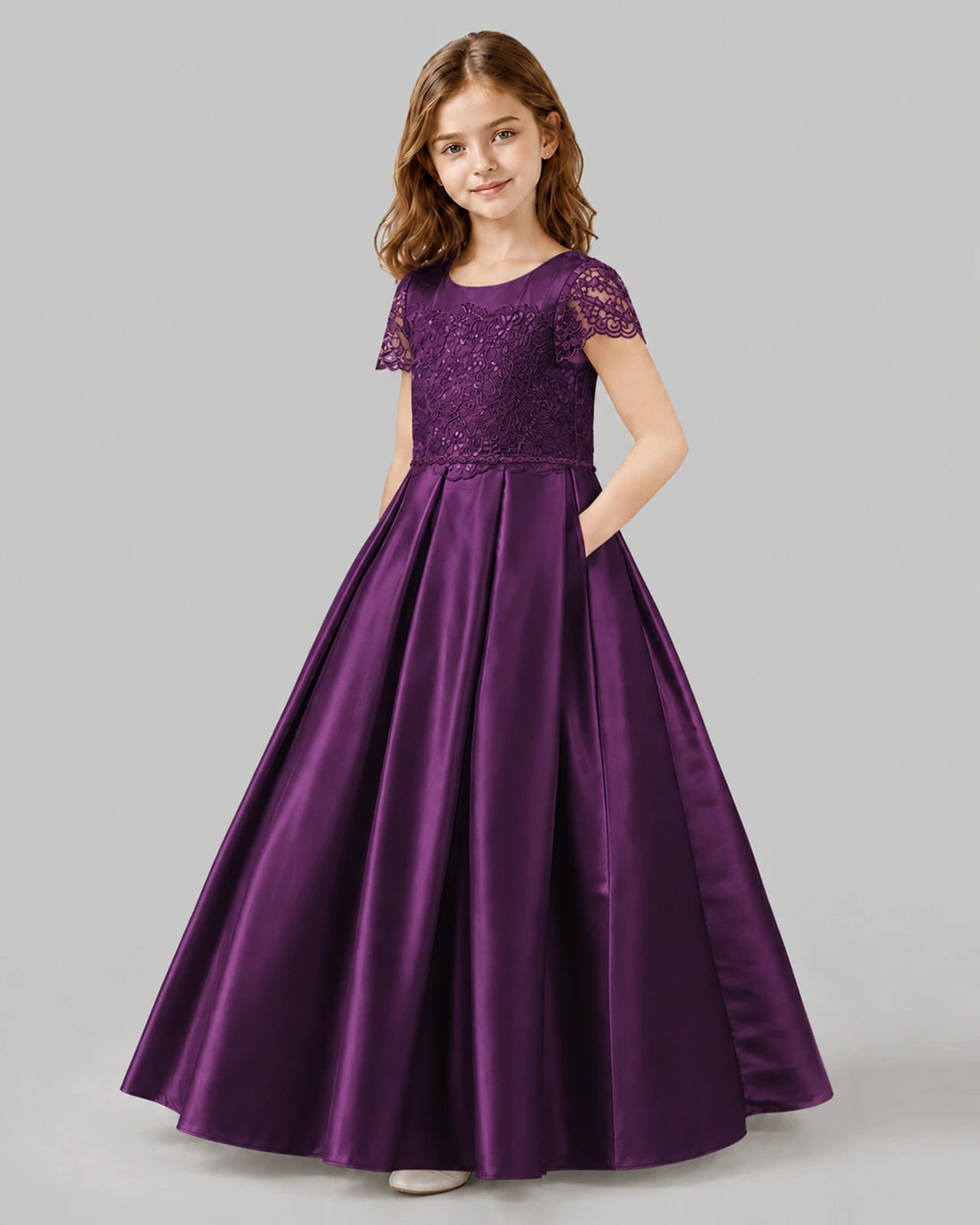 Grape A-line Junior Bridesmaid Dresses Side