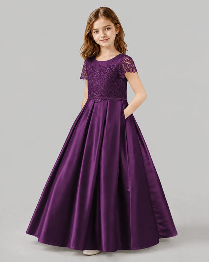 Grape A-line Junior Bridesmaid Dresses Side