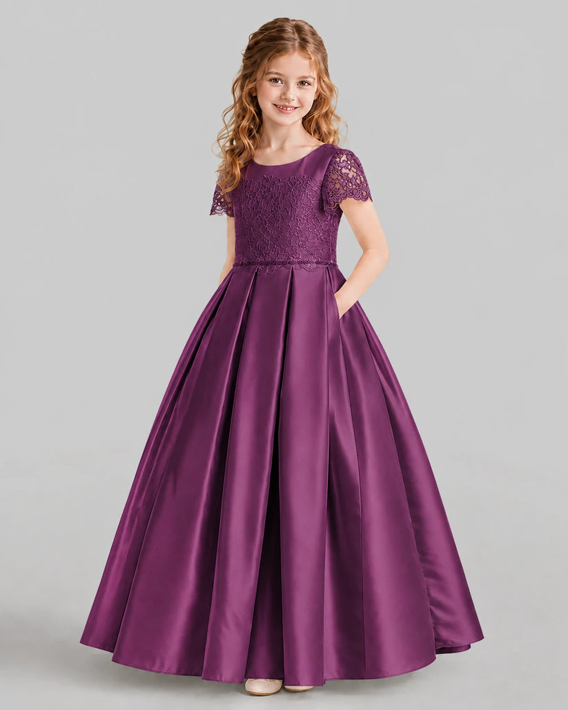 Grape A-line Junior Bridesmaid Dresses Side
