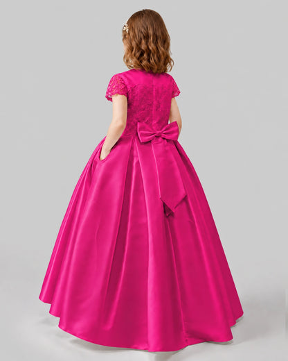Hot Pink A-line Junior Bridesmaid Dresses Back