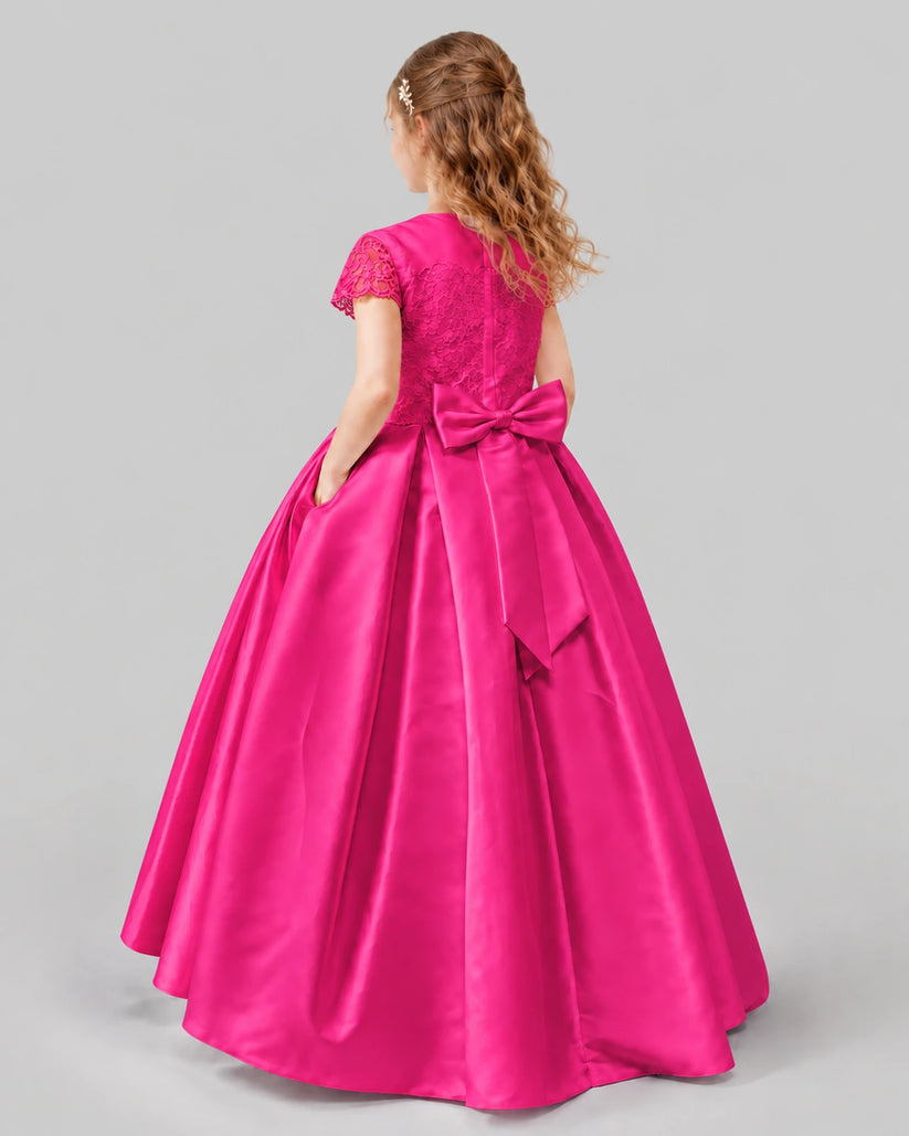Hot Pink A-line Junior Bridesmaid Dresses Back