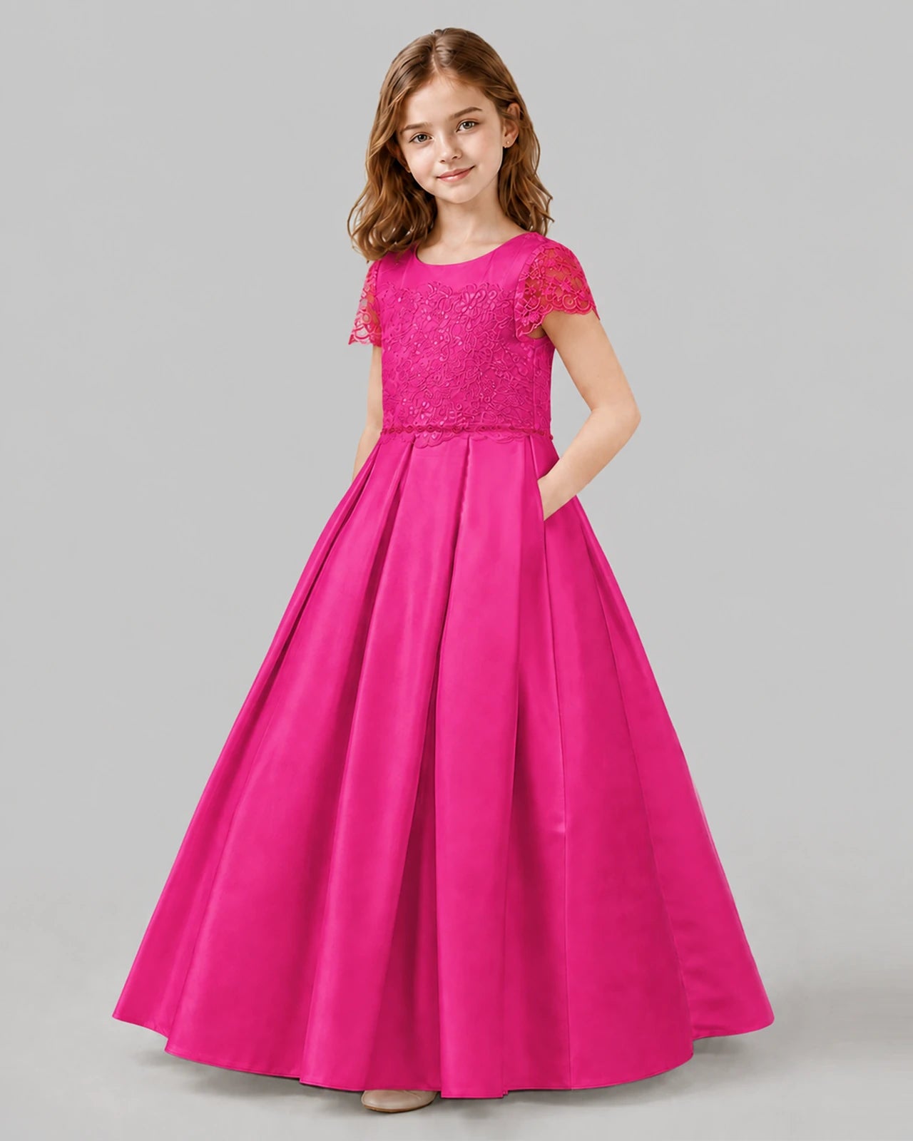 Hot Pink A-line Junior Bridesmaid Dresses Side