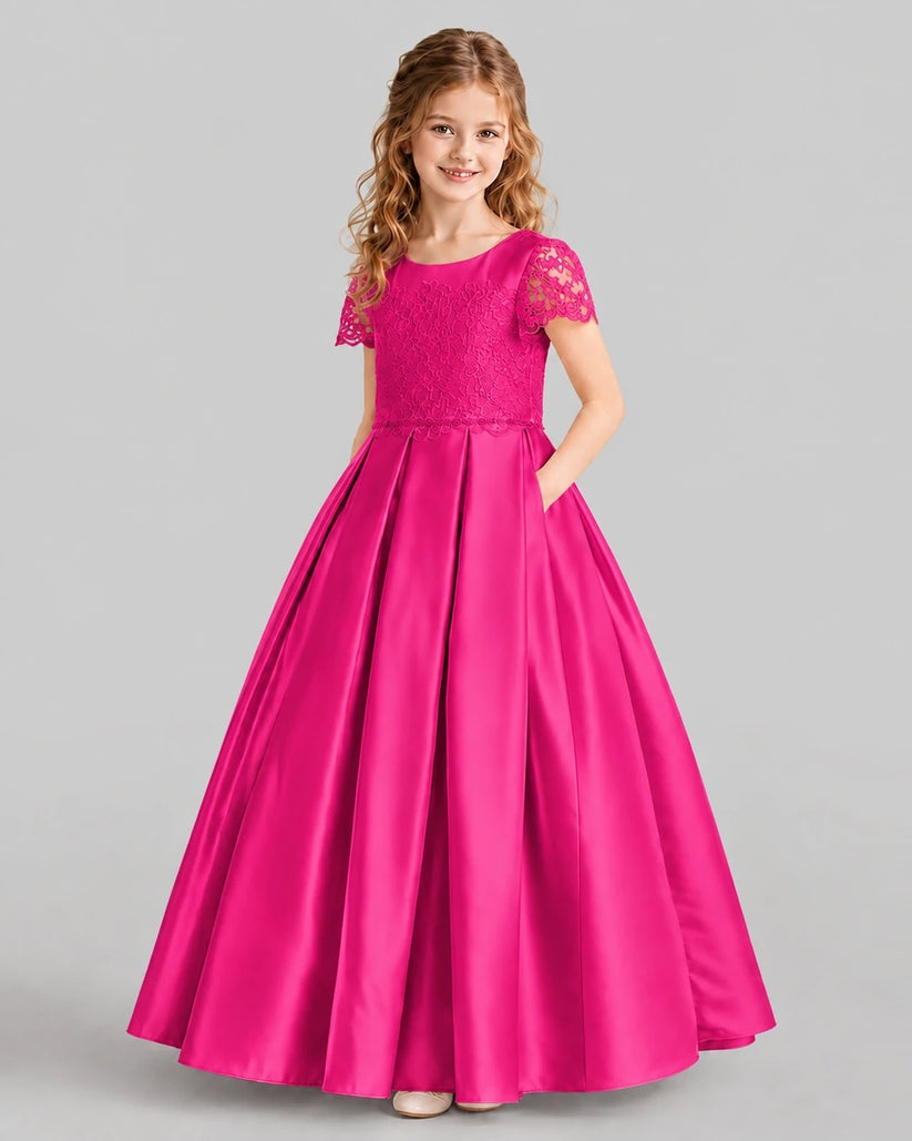 Hot Pink A-line Junior Bridesmaid Dresses Side