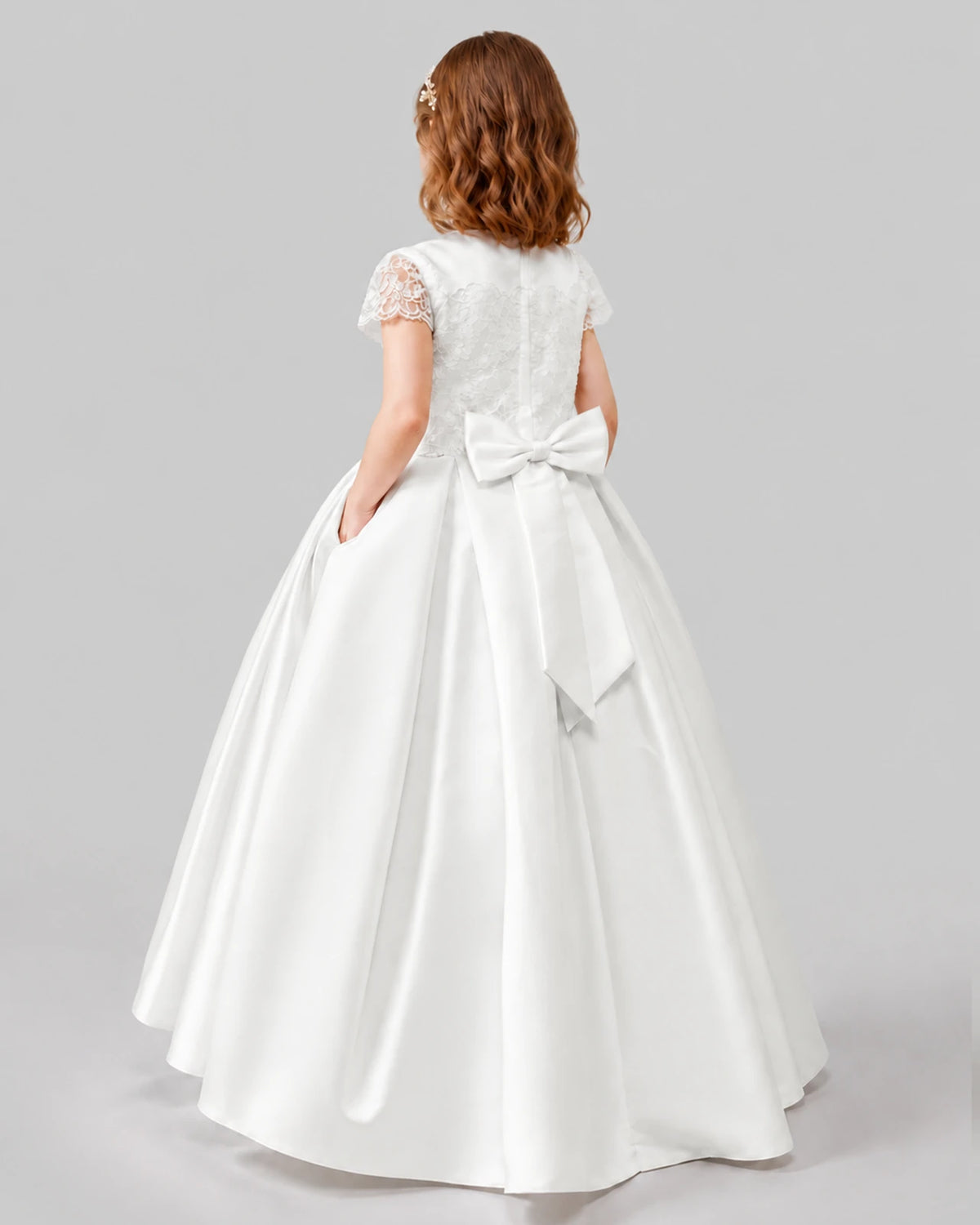 Ivory A-line Junior Bridesmaid Dresses Back