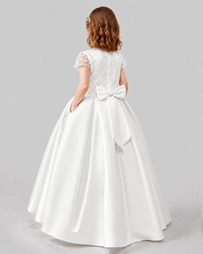 Ivory A-line Junior Bridesmaid Dresses Back