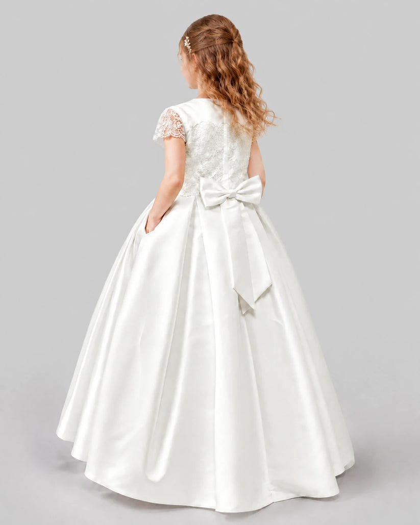 Ivory A-line Junior Bridesmaid Dresses Back