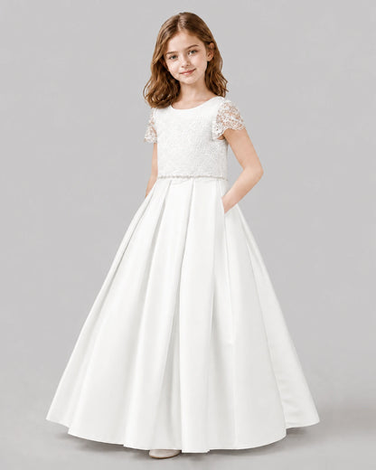 Ivory A-line Junior Bridesmaid Dresses Side