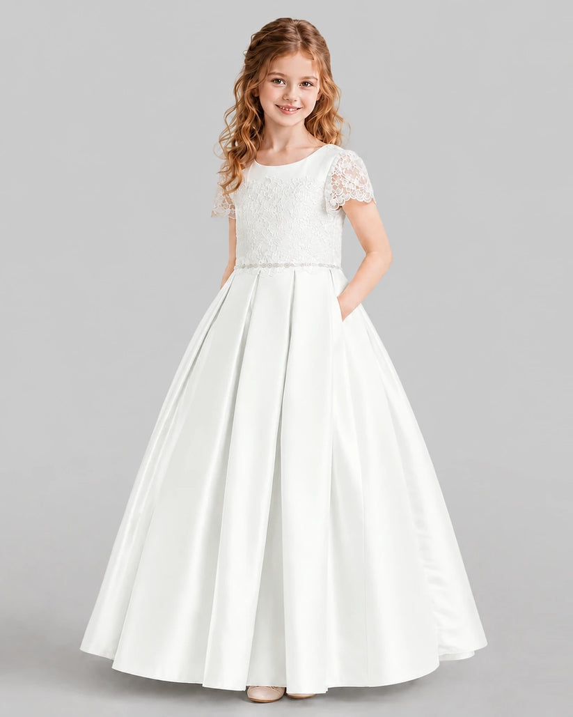 Ivory A-line Junior Bridesmaid Dresses Side