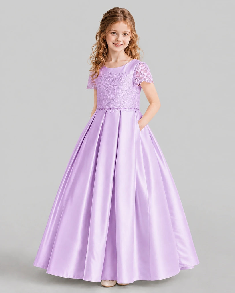 Lilac A-line Junior Bridesmaid Dresses Side