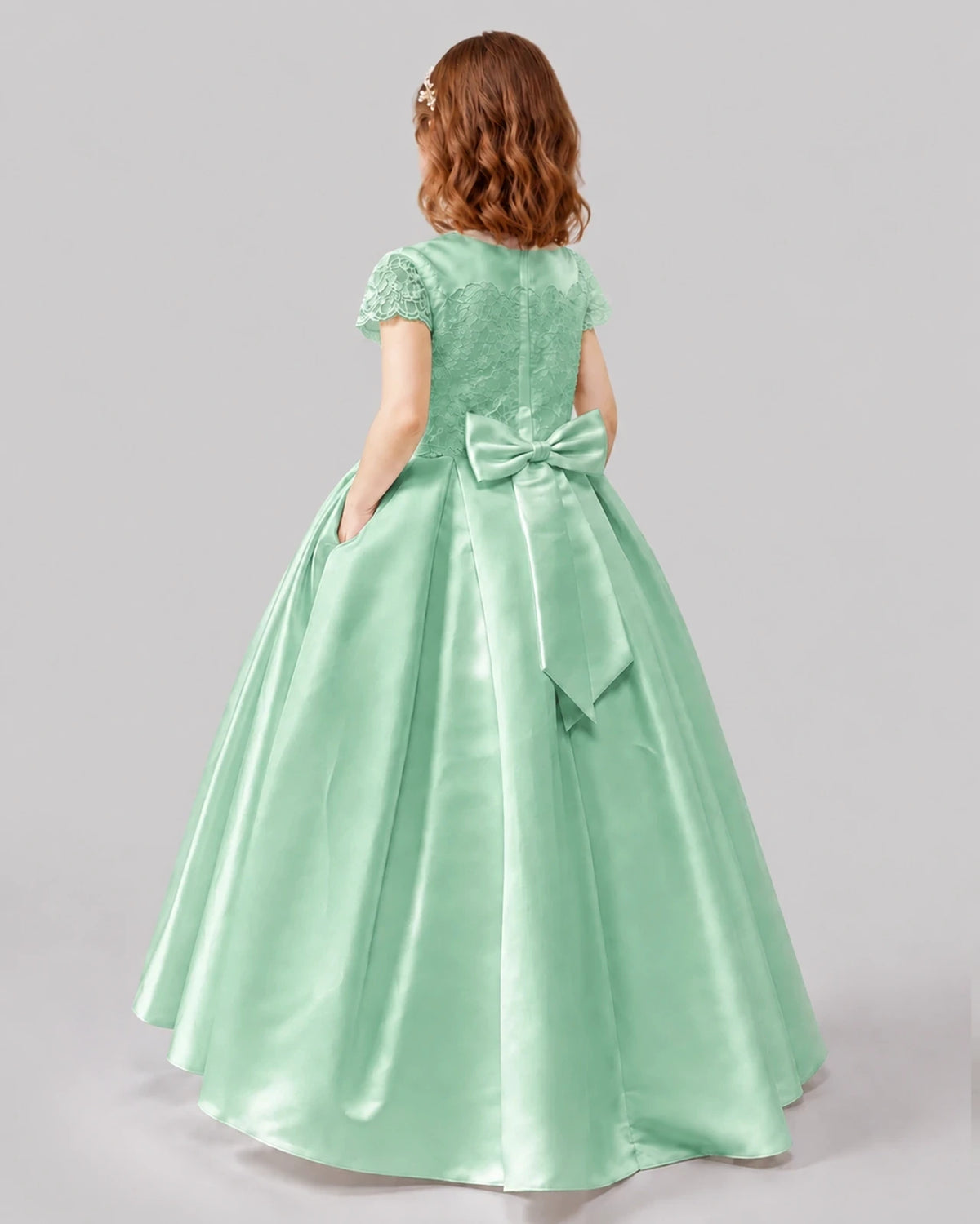 Mint Green A-line Junior Bridesmaid Dresses Back