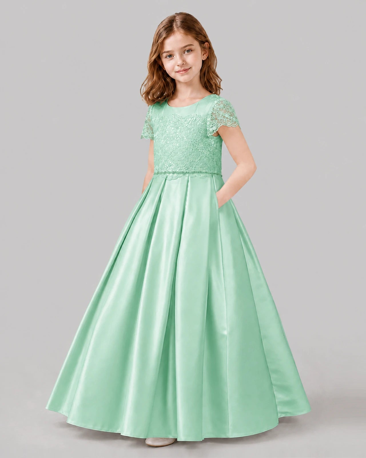 Mint Green A-line Junior Bridesmaid Dresses Side