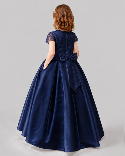 Navy Blue A-line Junior Bridesmaid Dresses Back